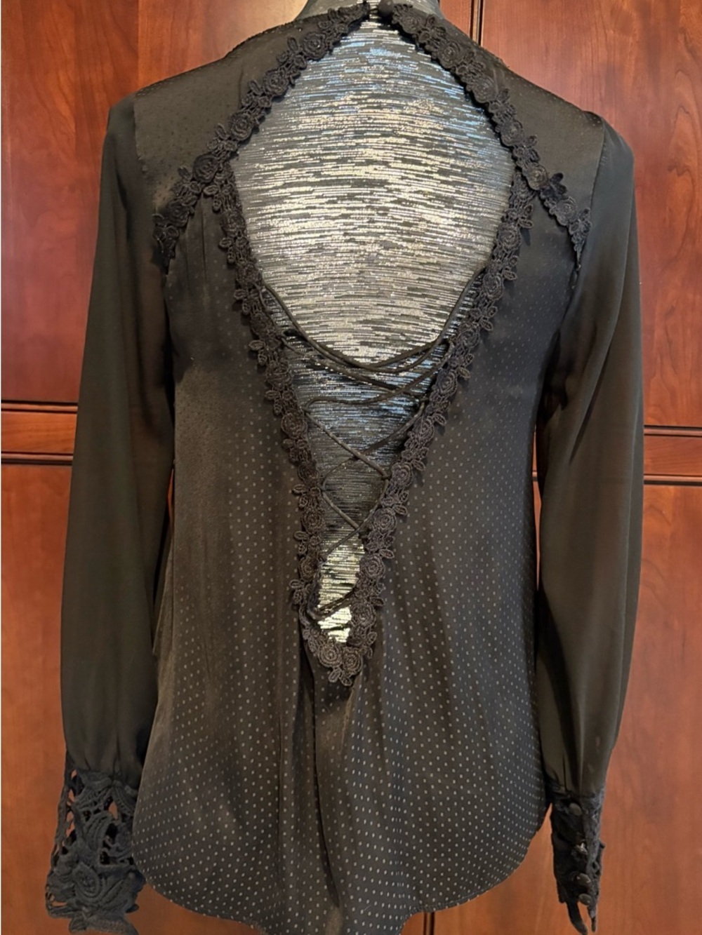 Gimmicks by BKE Black Sheer Dot Blouse - Picture 2 of 5